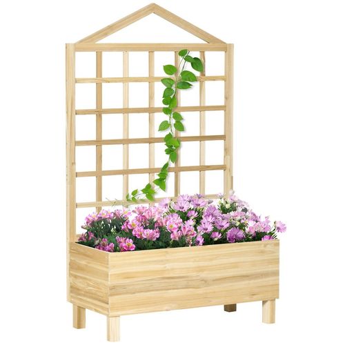 Wooden Garden Planters with Trellis for Vine Climbing Plants, Natural