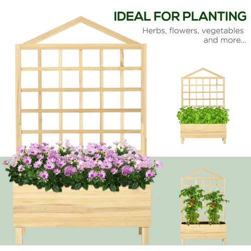 Wooden Garden Planters with Trellis for Vine Climbing Plants, Natural