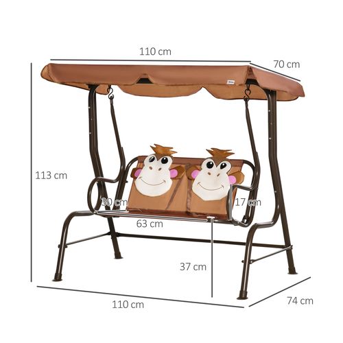 Two-Seat Kids Canopy Swing Chair Adjustable Awning