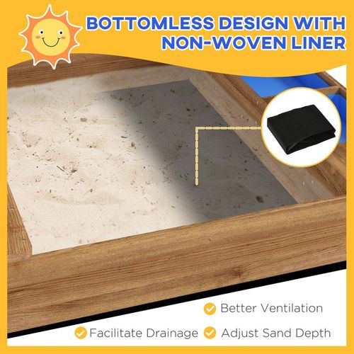 Sand Pit with Canopy, Blackboard, Toys, Sink, Seats, Flags for Kids
