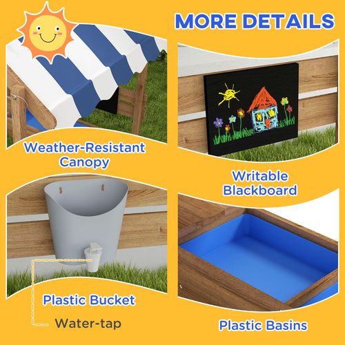 Sand Pit with Canopy, Blackboard, Toys, Sink, Seats, Flags for Kids