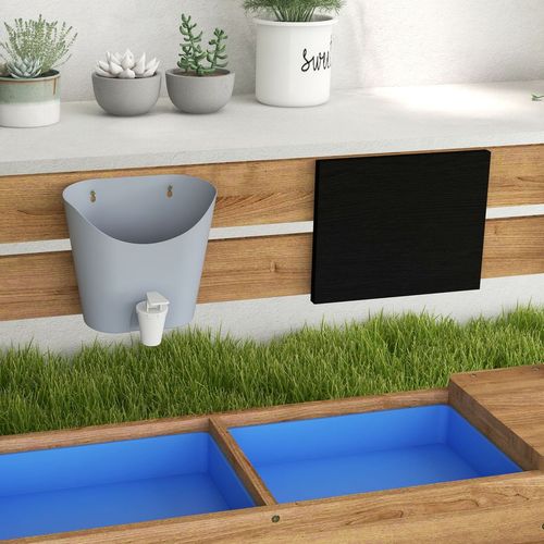 Sand Pit with Canopy, Blackboard, Toys, Sink, Seats, Flags for Kids