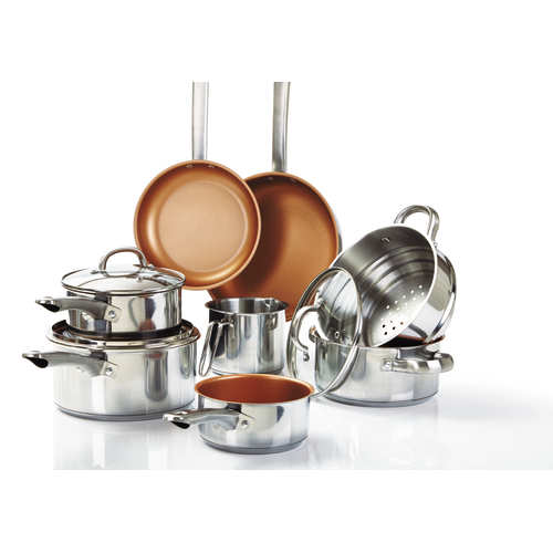 11 piece Cookware Set Stainless Steel Copper - Non-Stick Healthy Cooking