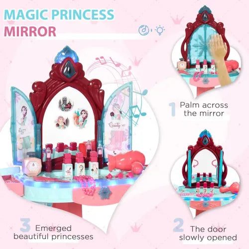 31 Piece Kids Dressing Table, Magical Princess Mirror, Light and Music