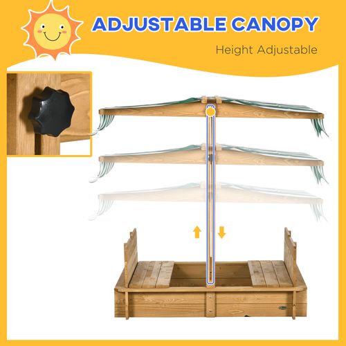 Wooden Sandpit with Adjustable Canopy