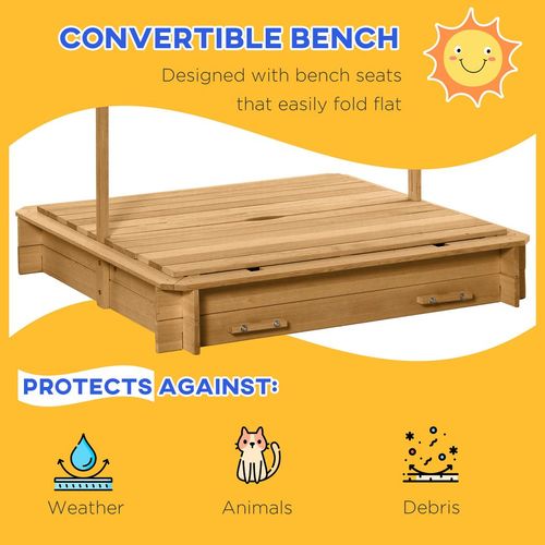 Wooden Sandpit with Adjustable Canopy