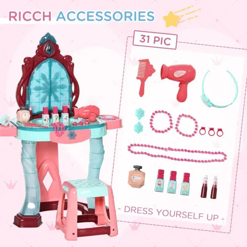 31 Piece Kids Dressing Table, Magical Princess Mirror, Light and Music