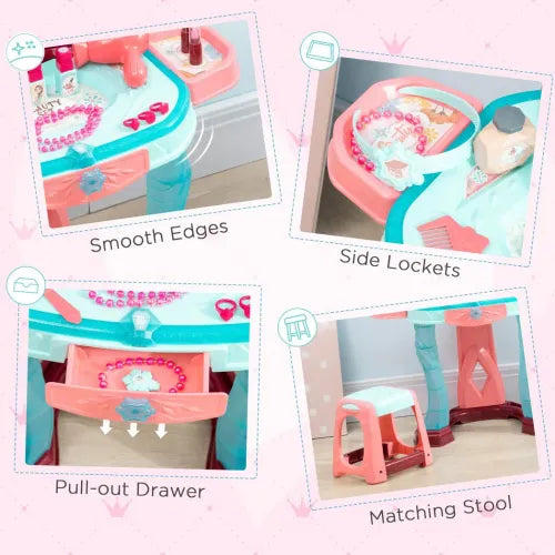 31 Piece Kids Dressing Table, Magical Princess Mirror, Light and Music