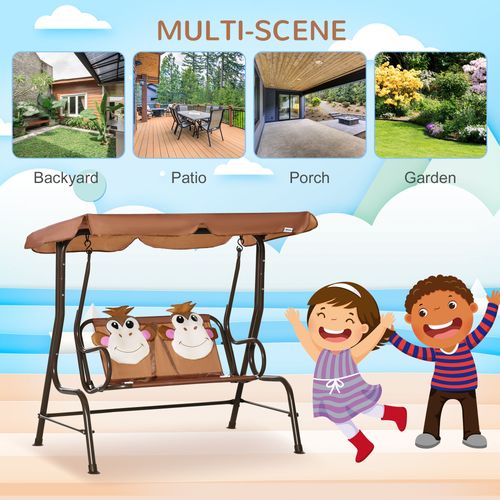 Two-Seat Kids Canopy Swing Chair Adjustable Awning