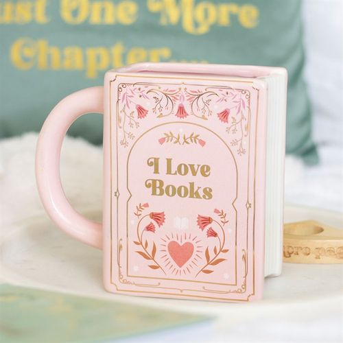 I Love Books - Pink Book Shaped Mug