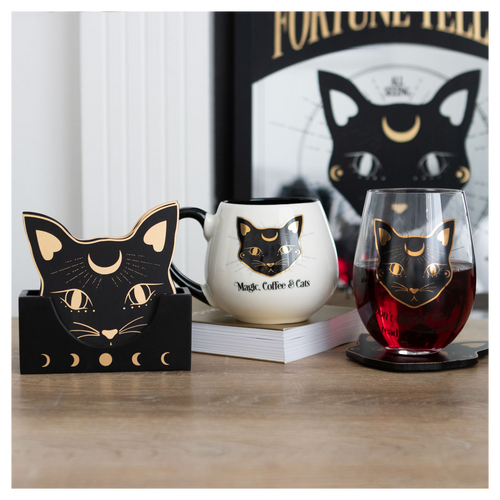 Mystic Mog Cat Face Coaster Set
