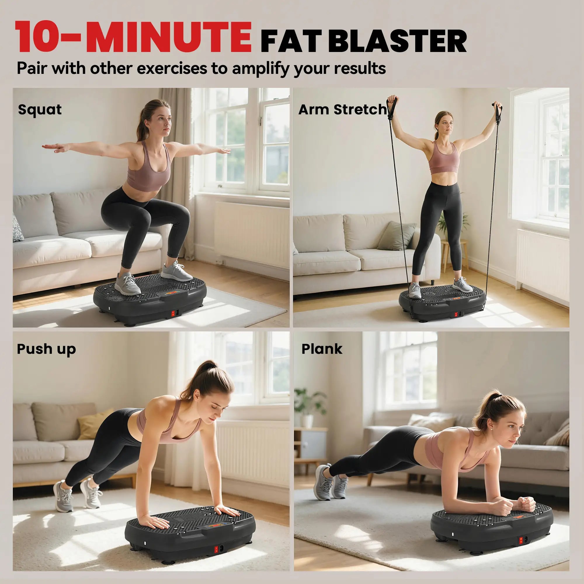 Vibration Plate Exercise Machine with 120 Speed Levels, 5 Programs, Quiet Vibrating Plate with Resistance Bands