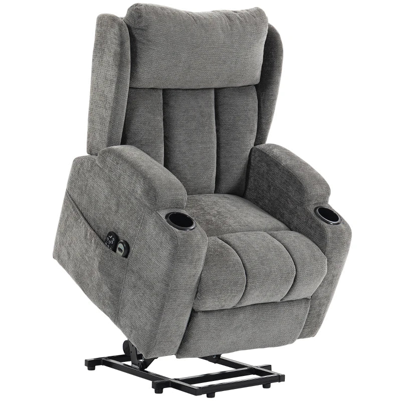 Power Lift Recliner Chair with Vibration Massage and Heat, Chenille Riser and Recliner - Grey