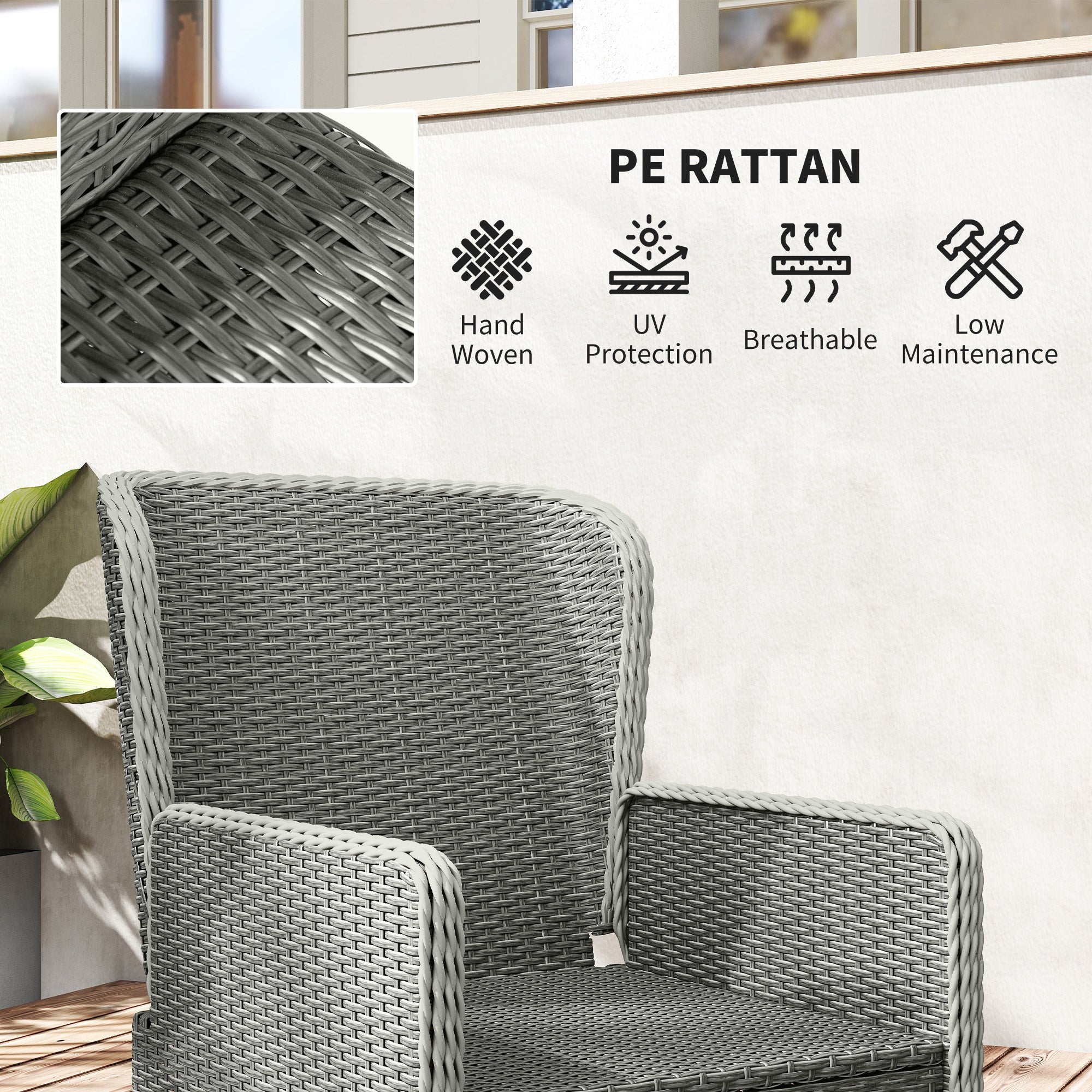 Five-Piece Reclining Rattan Chair Set - Charcoal Grey