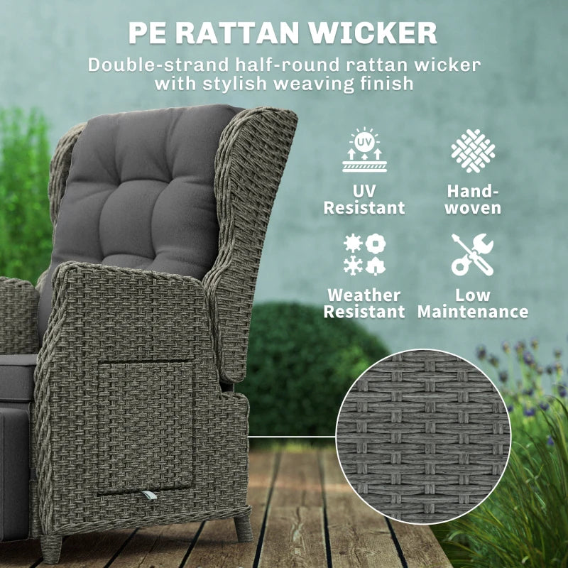 Rattan Garden Recliner Chair, Reclining Garden Chair with Adjustable Back and Footrest, Flip Table, Cushion