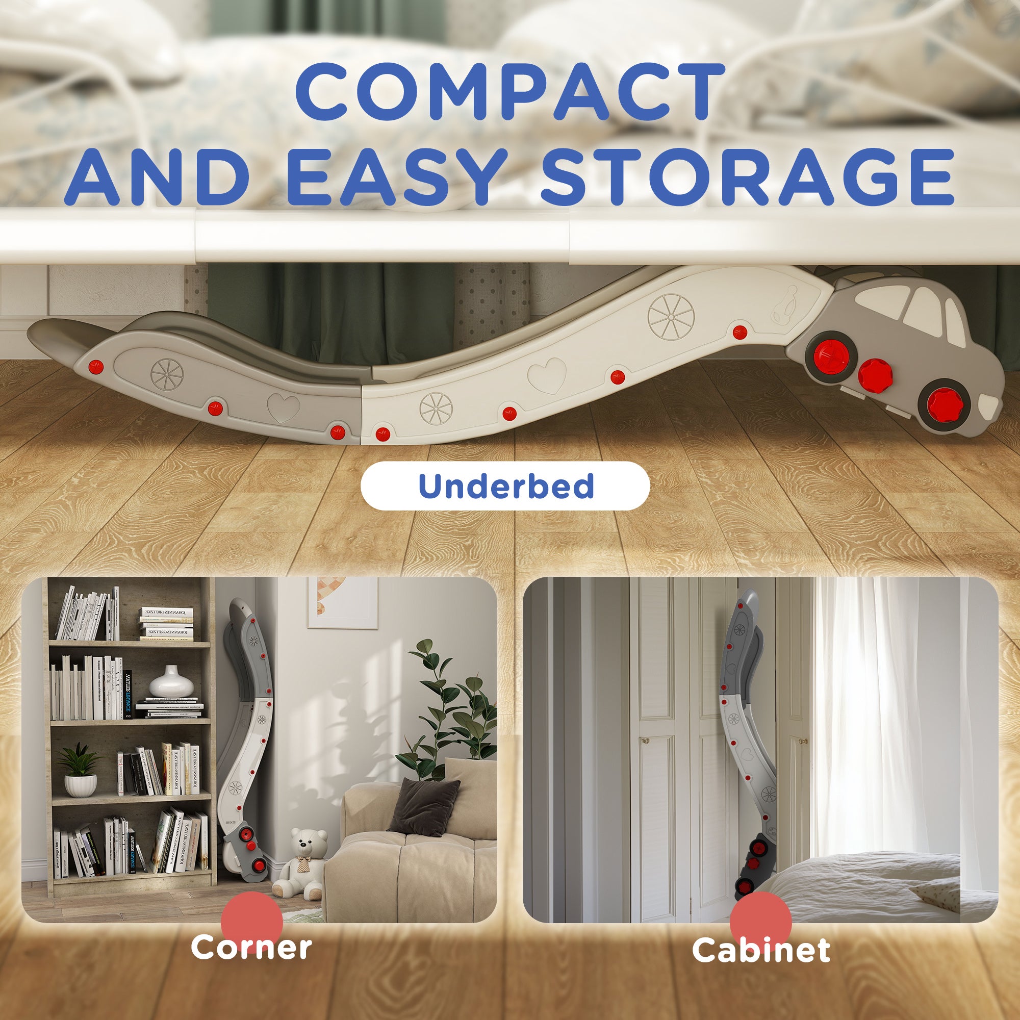 Kids Slide for Bed, Sofa, with Extended Length, Easy to assemble and Store, Grey