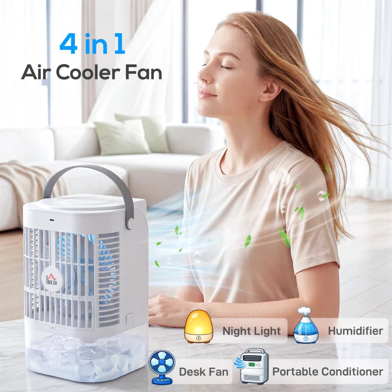 Portable Air Conditioner, 4-in-1 Mini Air Cooler with 4 Wind Speed, 2 Cool Mist, RGB 7 LED Light