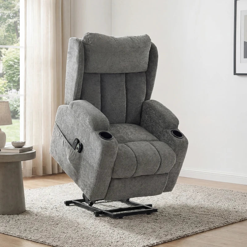 Power Lift Recliner Chair with Vibration Massage and Heat, Chenille Riser and Recliner - Grey