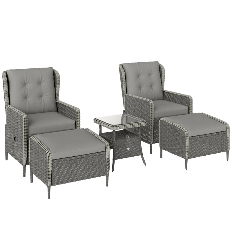 Five-Piece Reclining Rattan Chair Set - Charcoal Grey