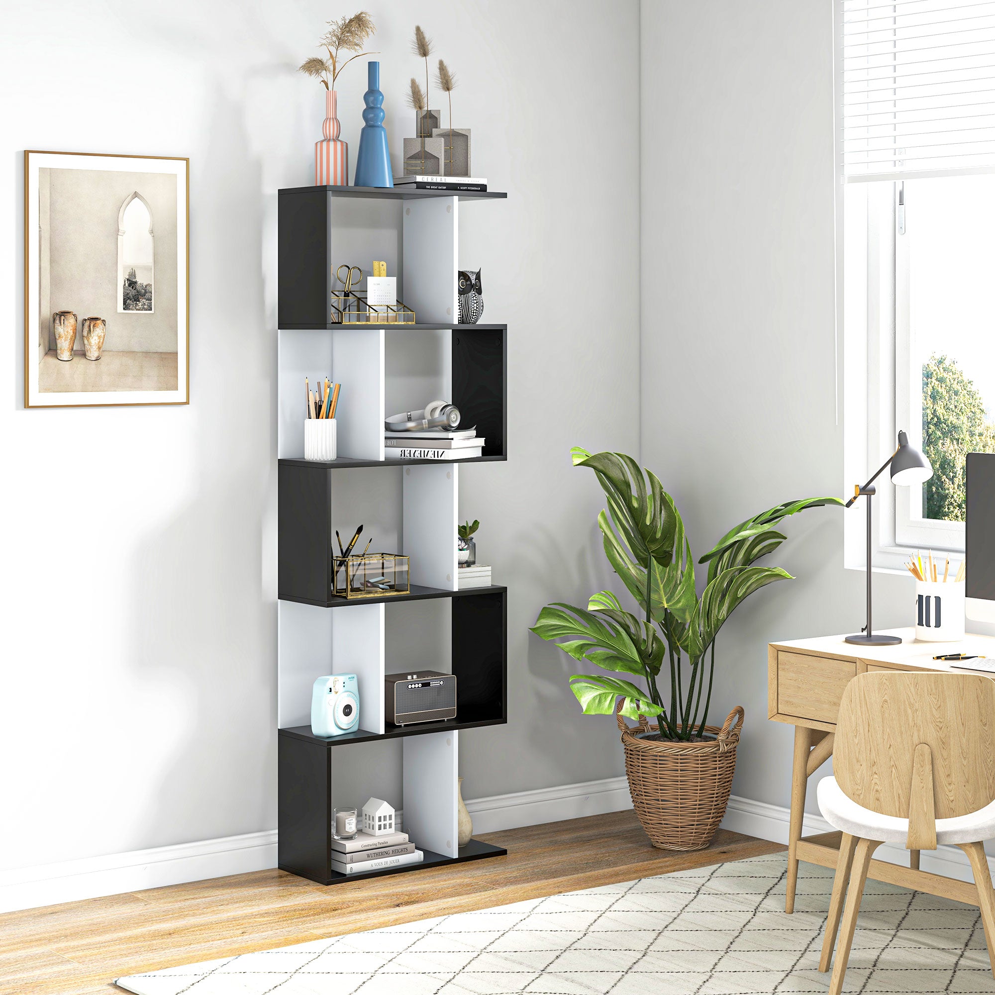 S-Shaped Wooden Freestanding Storage Shelf - Colour Options