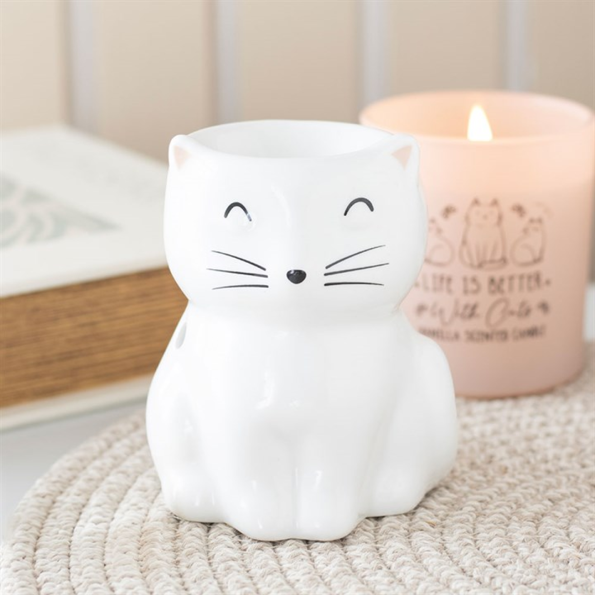 White Happy Cat Oil Burner