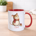 Personalised Christmas mouse mug with name and red handle – cute festive Christmas gift