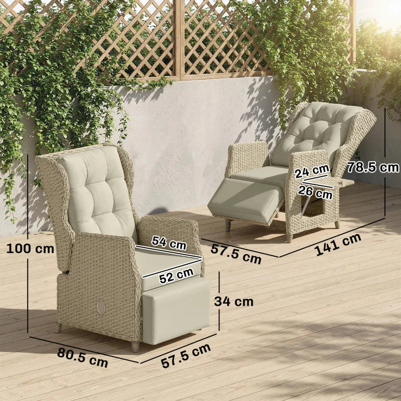 Rattan Garden Recliner Chair, Reclining Garden Chair with Adjustable Back and Footrest, Flip Table, Cushion