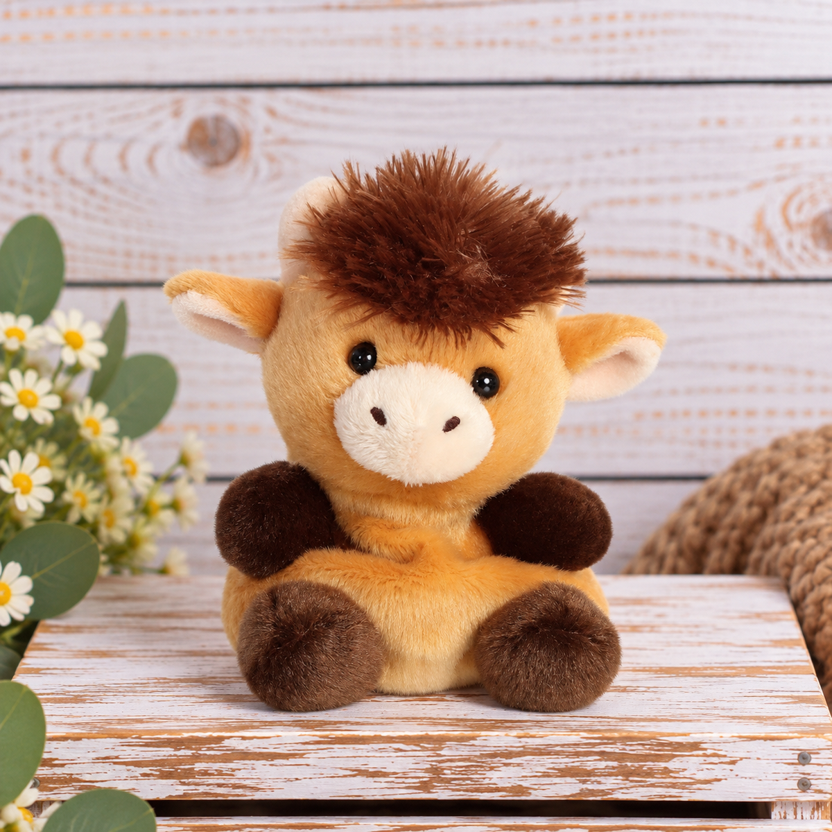Palm Pals Hubert Highland Cow 13cm brown plush soft toy