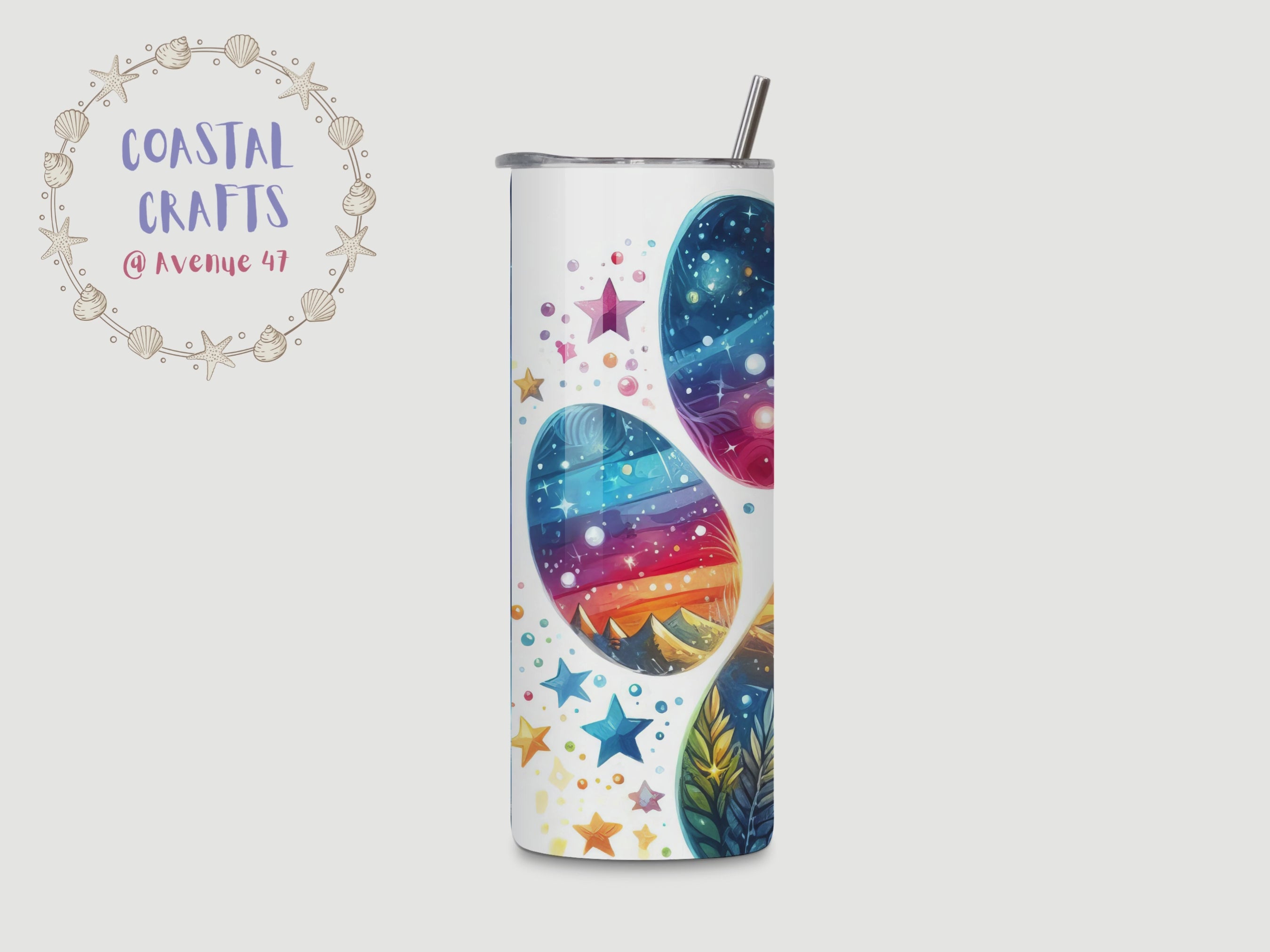 20oz Stainless Steel Skinny Tumbler - Large Colourful Paw