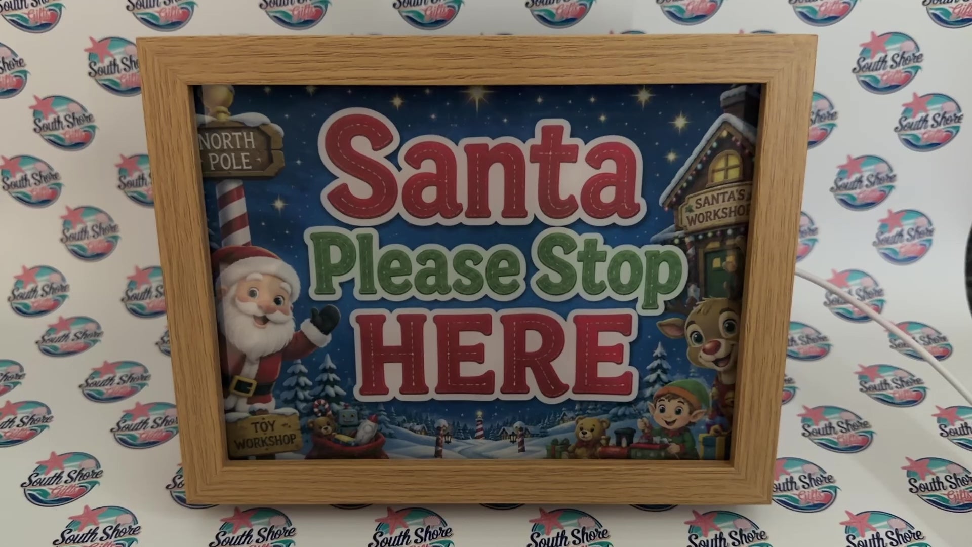 Santa Please Stop Here LED Light-Up Frame