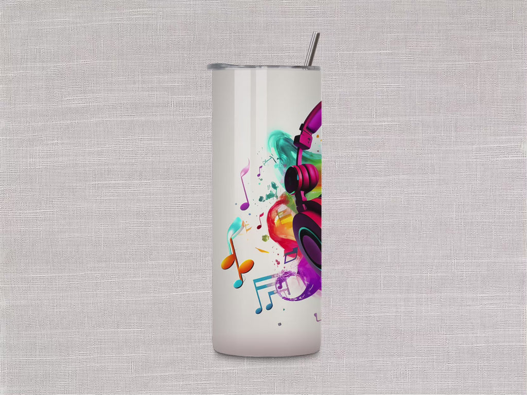 Vibrant Headphones Design, 20oz Stainless Steel Skinny Tumbler