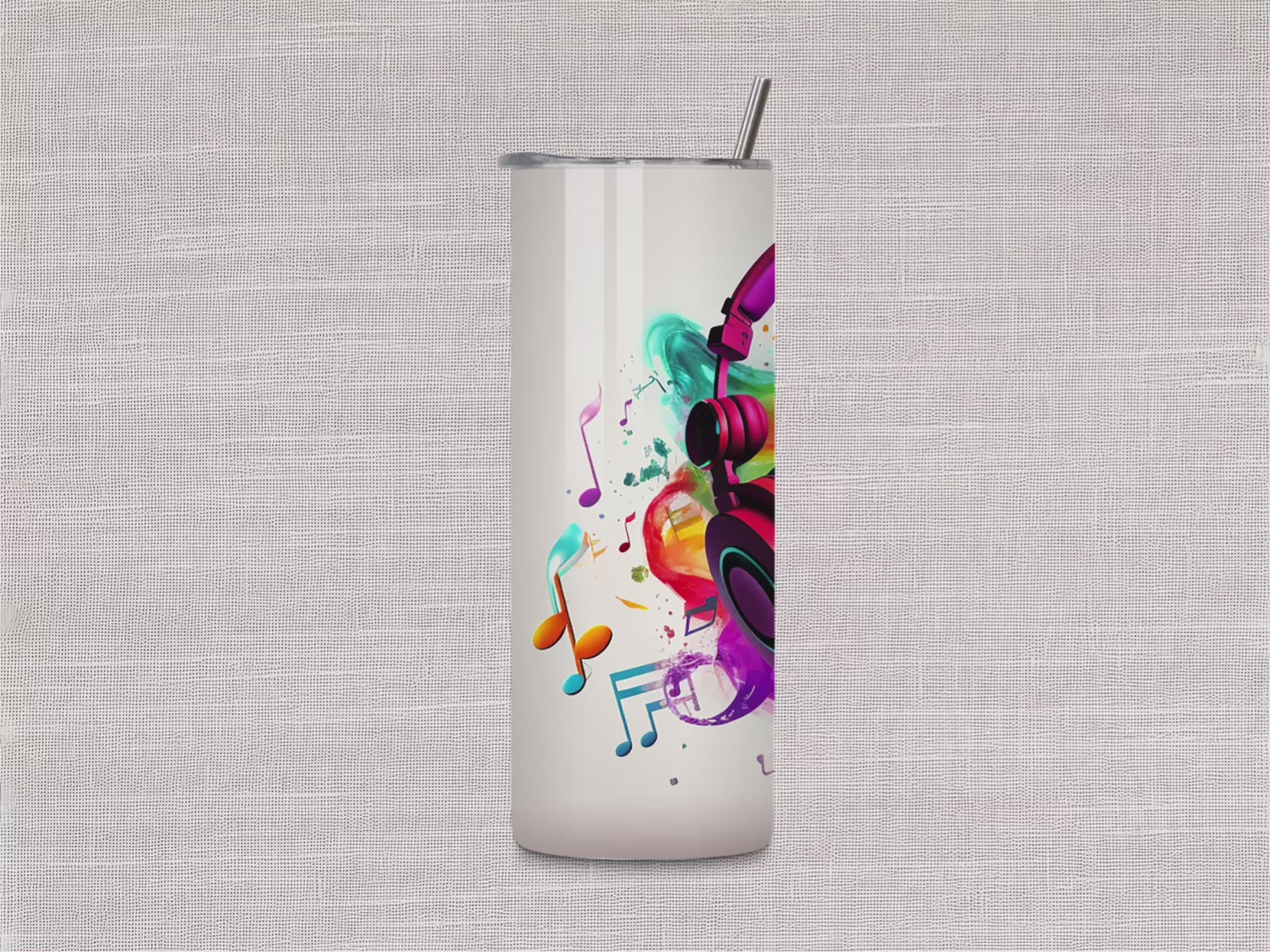 Vibrant Headphones Design, 20oz Stainless Steel Skinny Tumbler