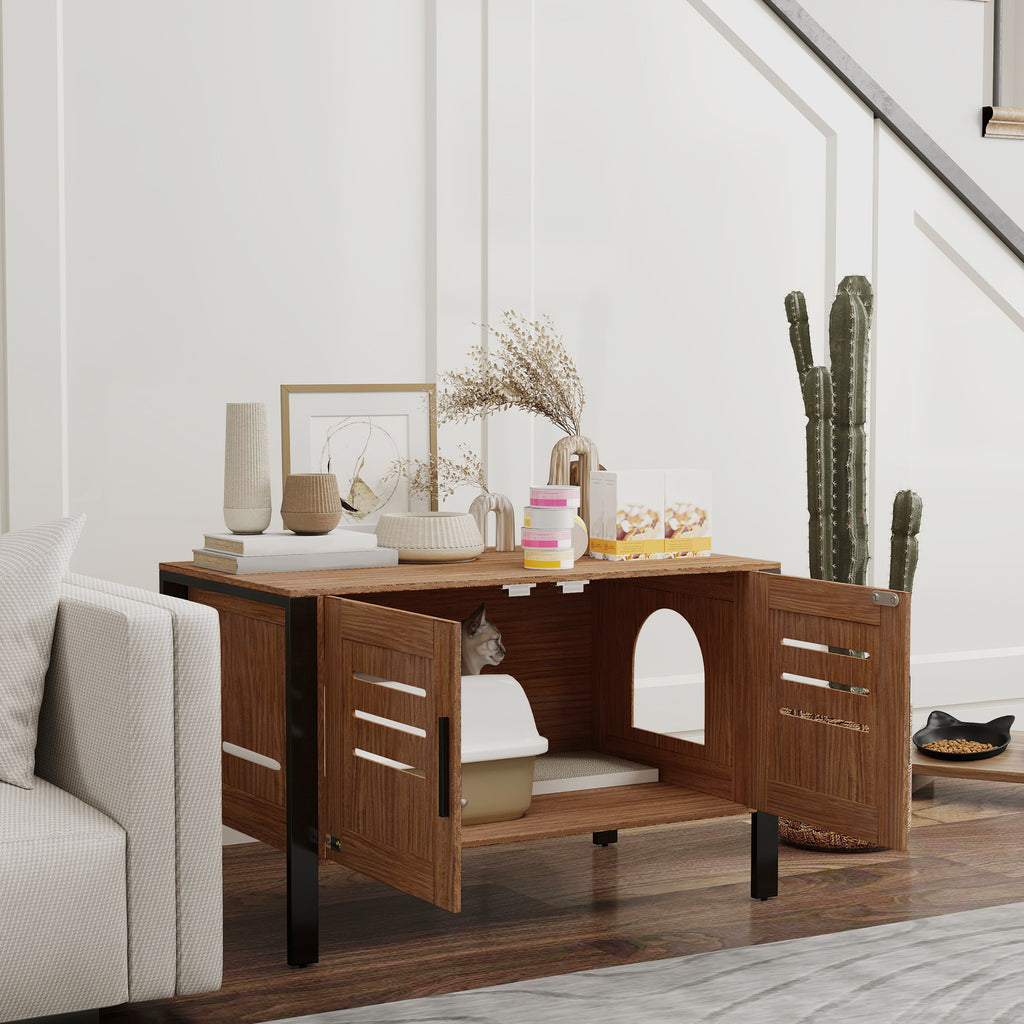 Cat Litter Box Enclosure with Tall Legs, Scratching Board, Double Doors, Ventilation Holes, 80 x 45 x 50 cm, Dark Brown