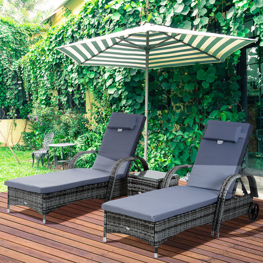 3 Pieces PE Rattan Patio Lounge Chair Set - Grey or Brown