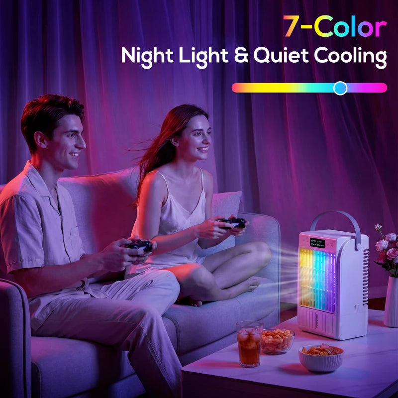 Portable Air Conditioner, 4-in-1 Mini Air Cooler with 4 Wind Speed, 2 Cool Mist, RGB 7 LED Light
