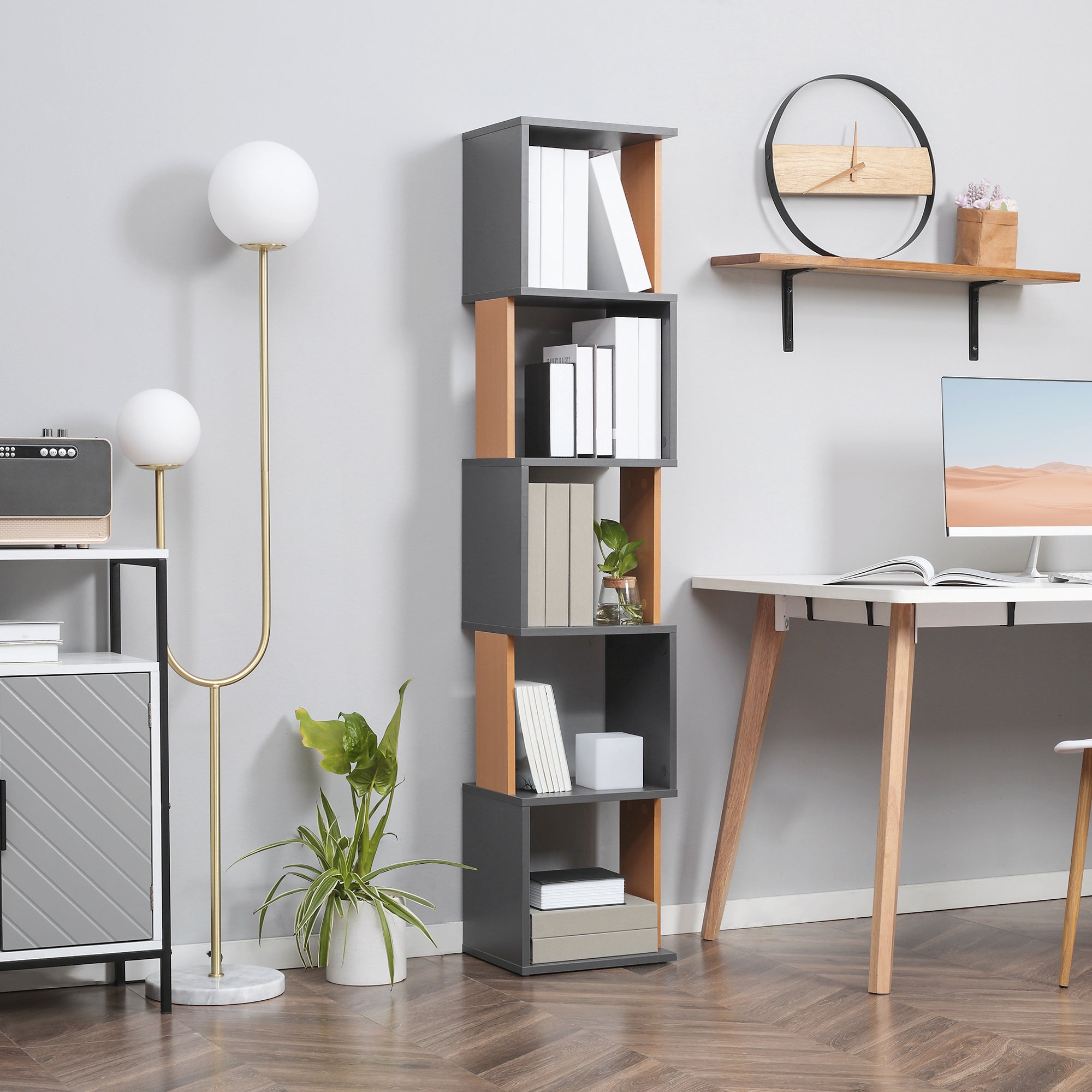 S-Shaped Wooden Freestanding Storage Shelf - Colour Options