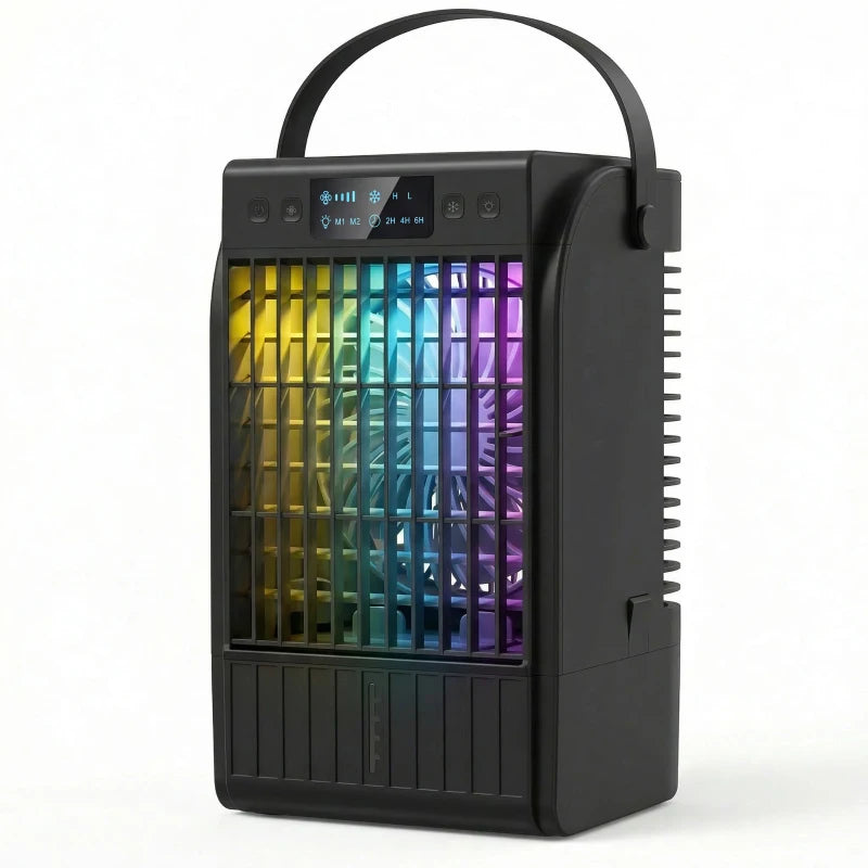 Portable Air Conditioner, 4-in-1 Mini Air Cooler with 4 Wind Speed, 2 Cool Mist, RGB 7 LED Light