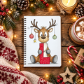 Personalised A5 lined Christmas notebook with festive reindeer holding a red initial letter