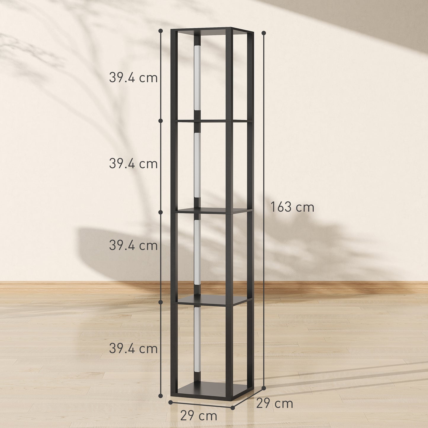 Floor Lamp with Shelves, 4 Layer Dimmable Column Modern Standing Lamp with 3 Brightness Levels