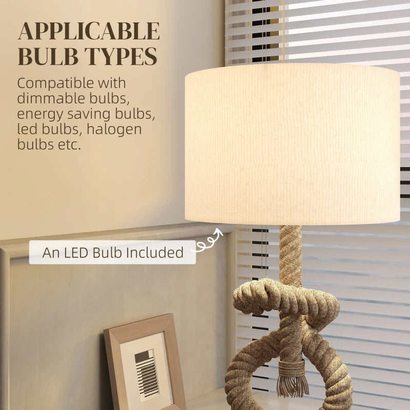 Nautical Table Lamps Set of 2 with USB Charging Port, Bedside Lamps for Bedroom Living Room, Warm White LED Bulb Included, with Hemp Rope, Natural