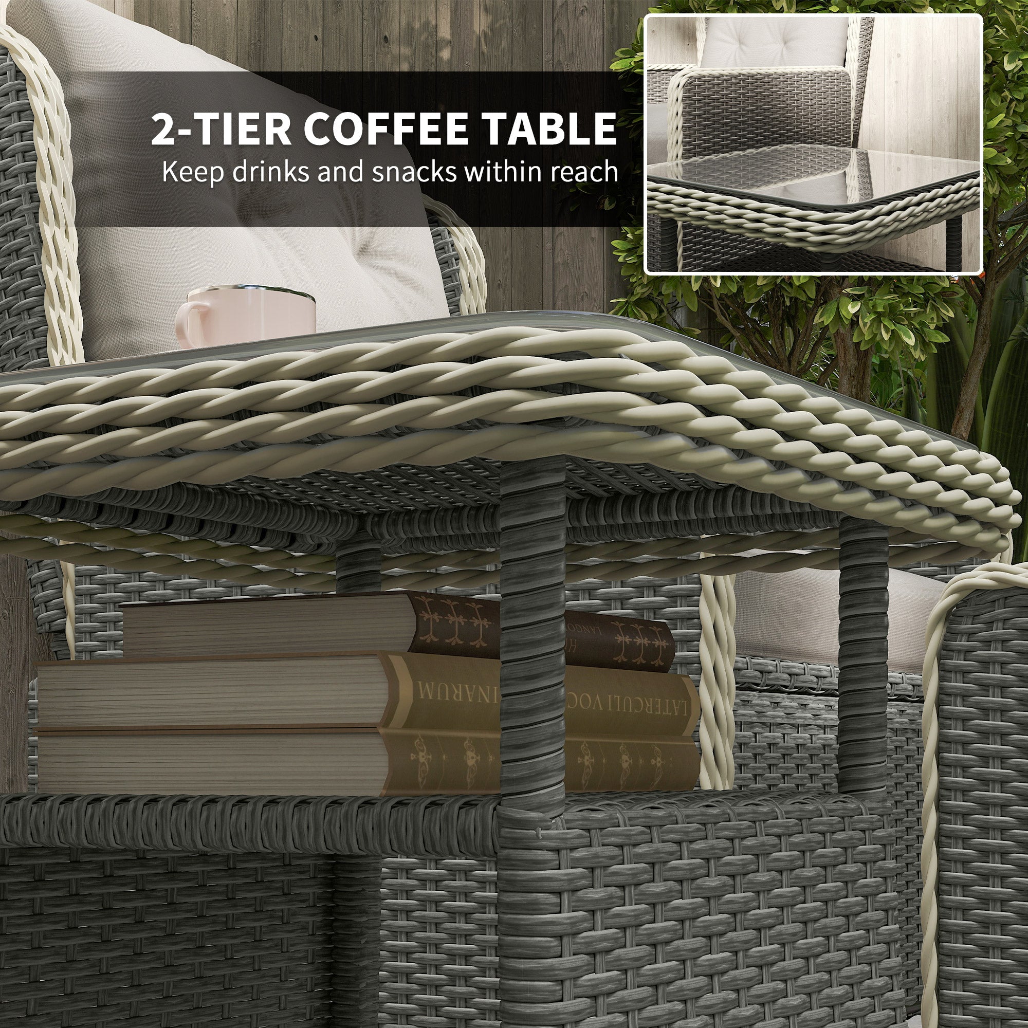 Five-Piece Reclining Rattan Chair Set - Charcoal Grey