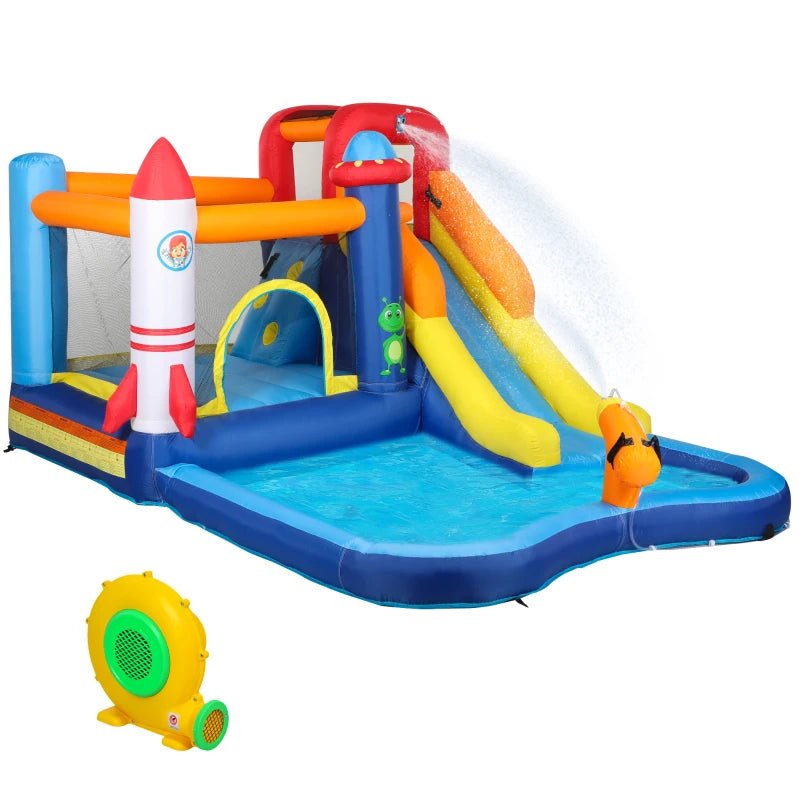 5 in 1 Bouncy Castle for Children with 550W Blower, Water Slide, Splash Pool, Jumping Area.