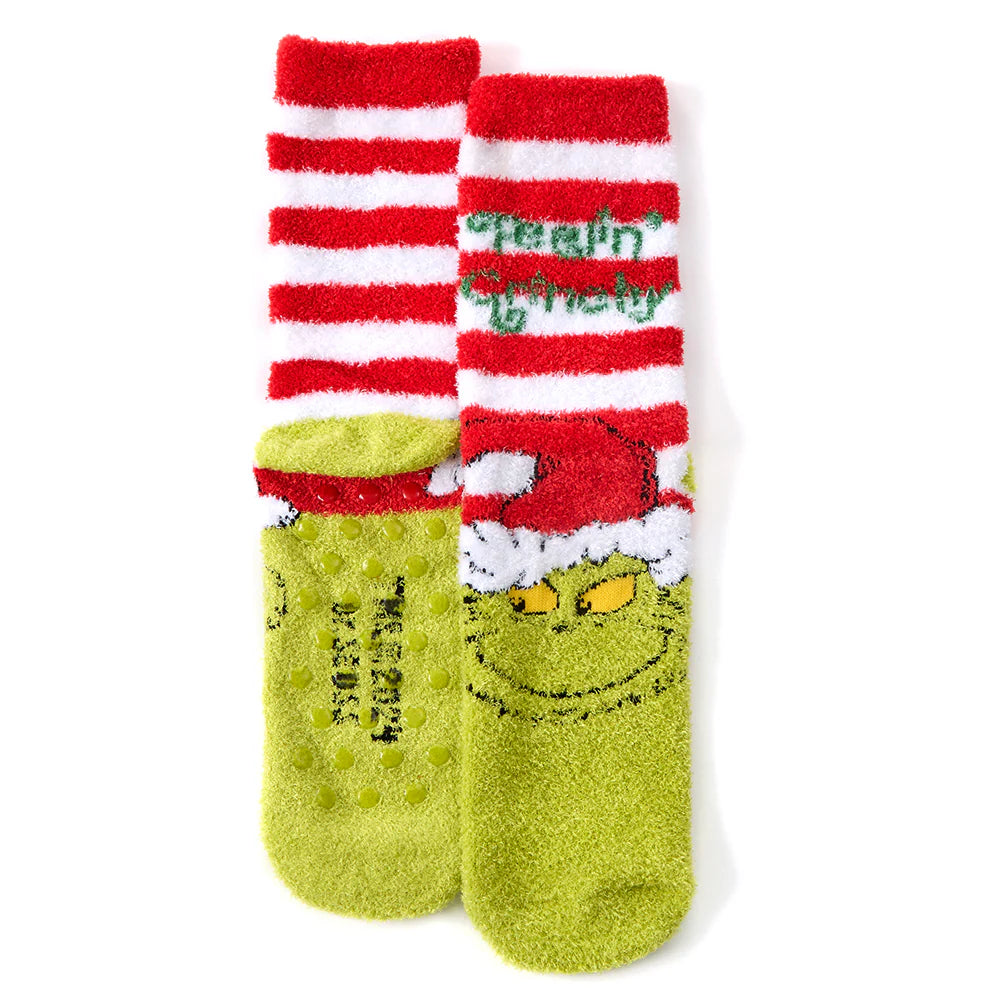Mens Christmas Grinch Fluffy Socks - 2 Designs