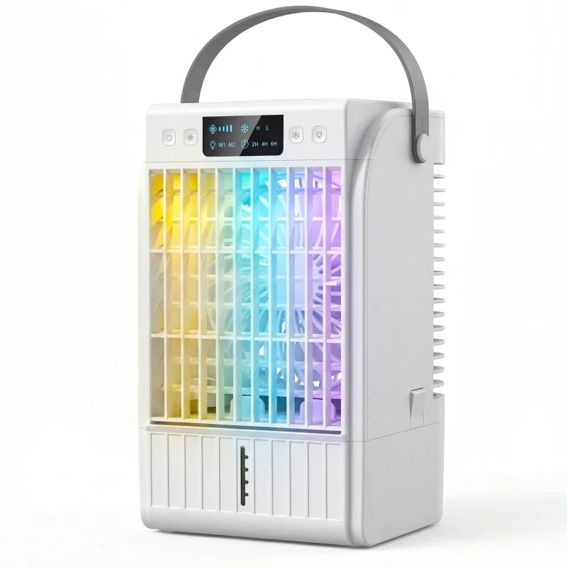 Portable Air Conditioner, 4-in-1 Mini Air Cooler with 4 Wind Speed, 2 Cool Mist, RGB 7 LED Light