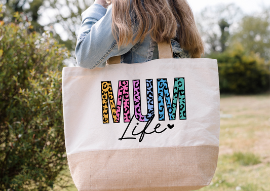 Jute Base Canvas Tote - Mum Life - Large