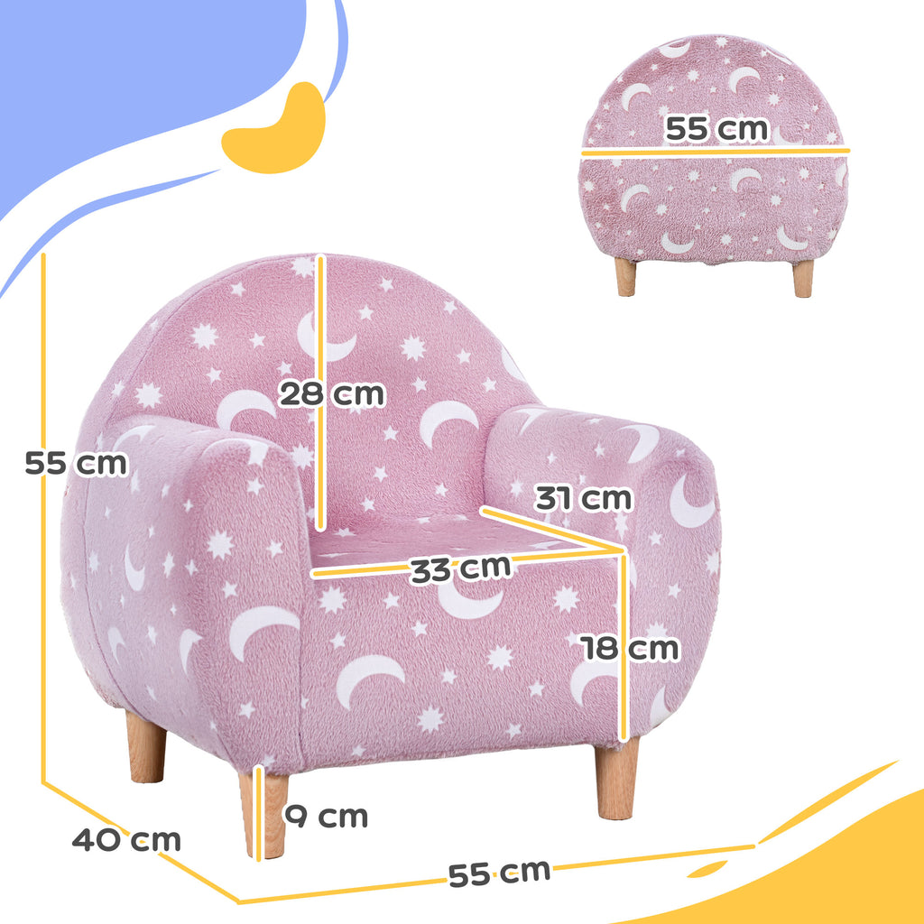 Kids Armchair, Glow in the Dark Chair with Star Design - Pink