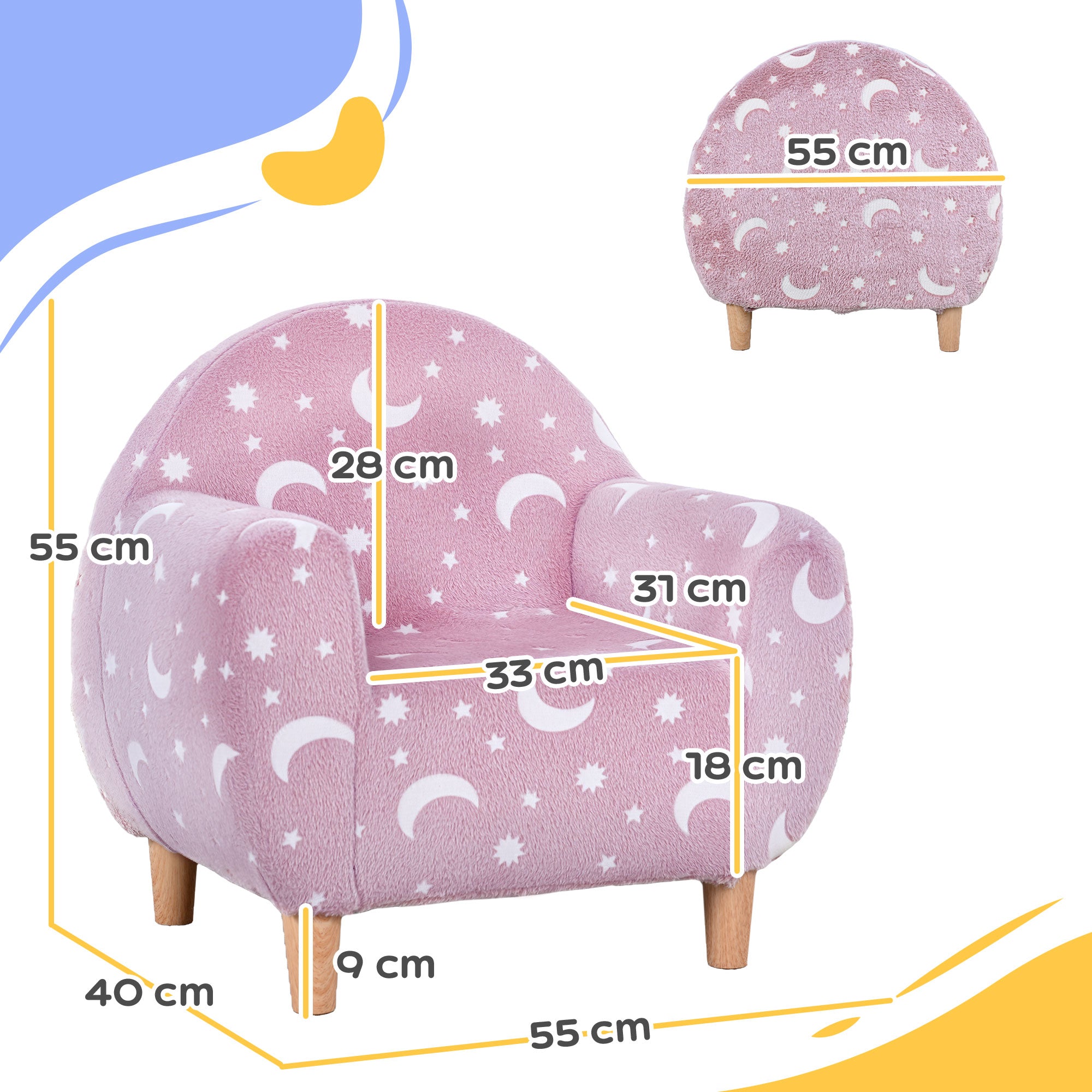 Kids Armchair, Glow in the Dark Chair with Star Design - Pink