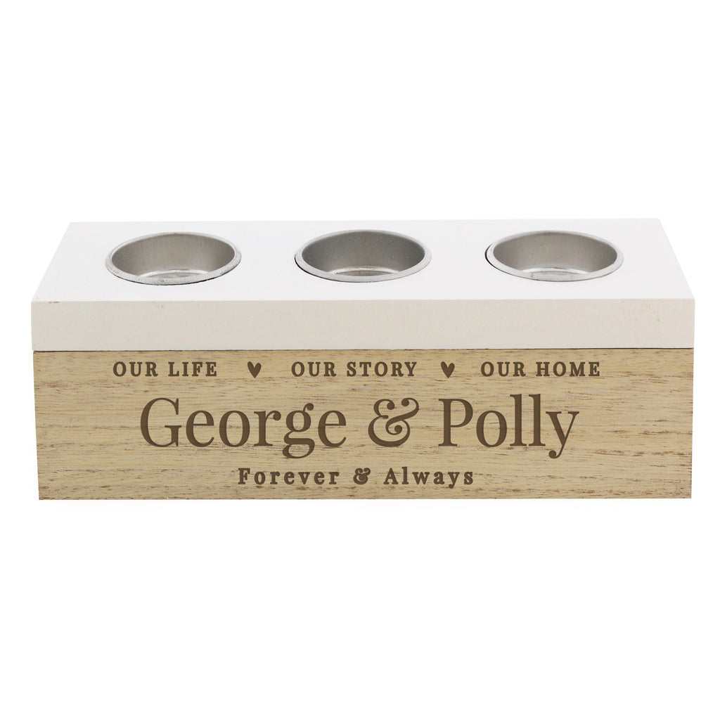 Personalised Our Life, Story & Home Triple Tea Light Box.
