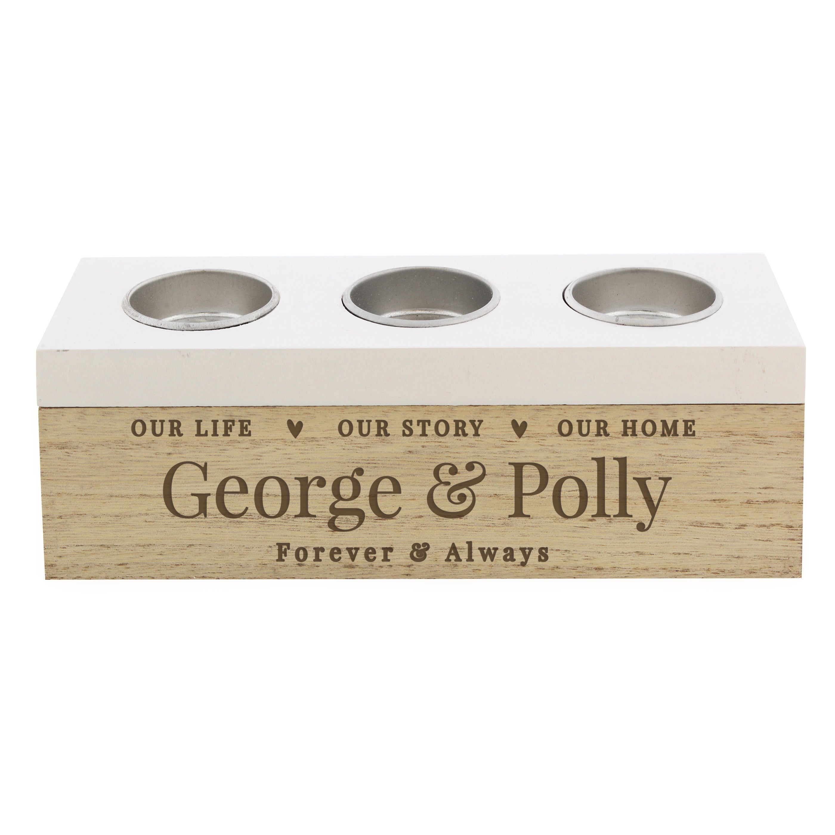 Personalised Our Life, Story & Home Triple Tea Light Box.