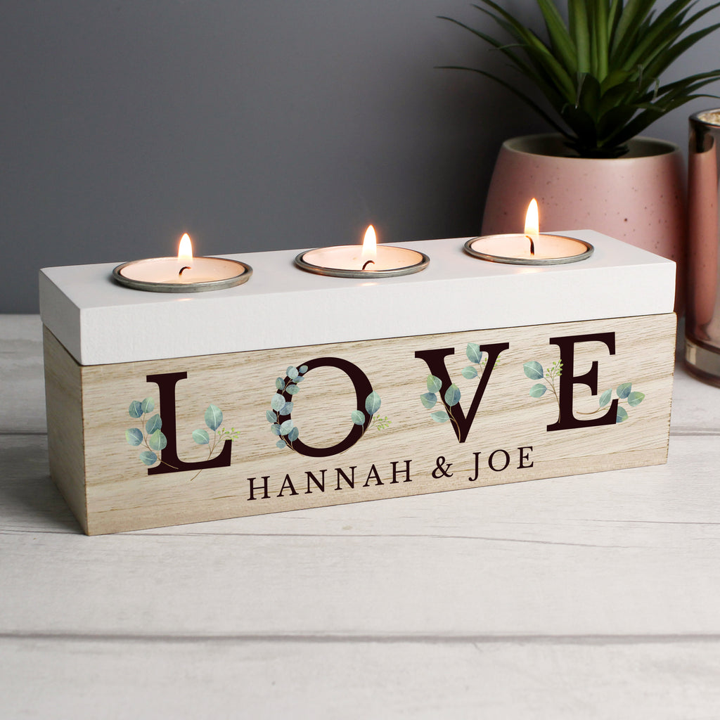 Personalised Botanical Triple Tea Light Box.